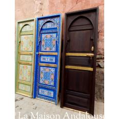 Porte bois peint bleu azur et vert