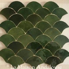 Zellige écaille poisson vert Tamgroute